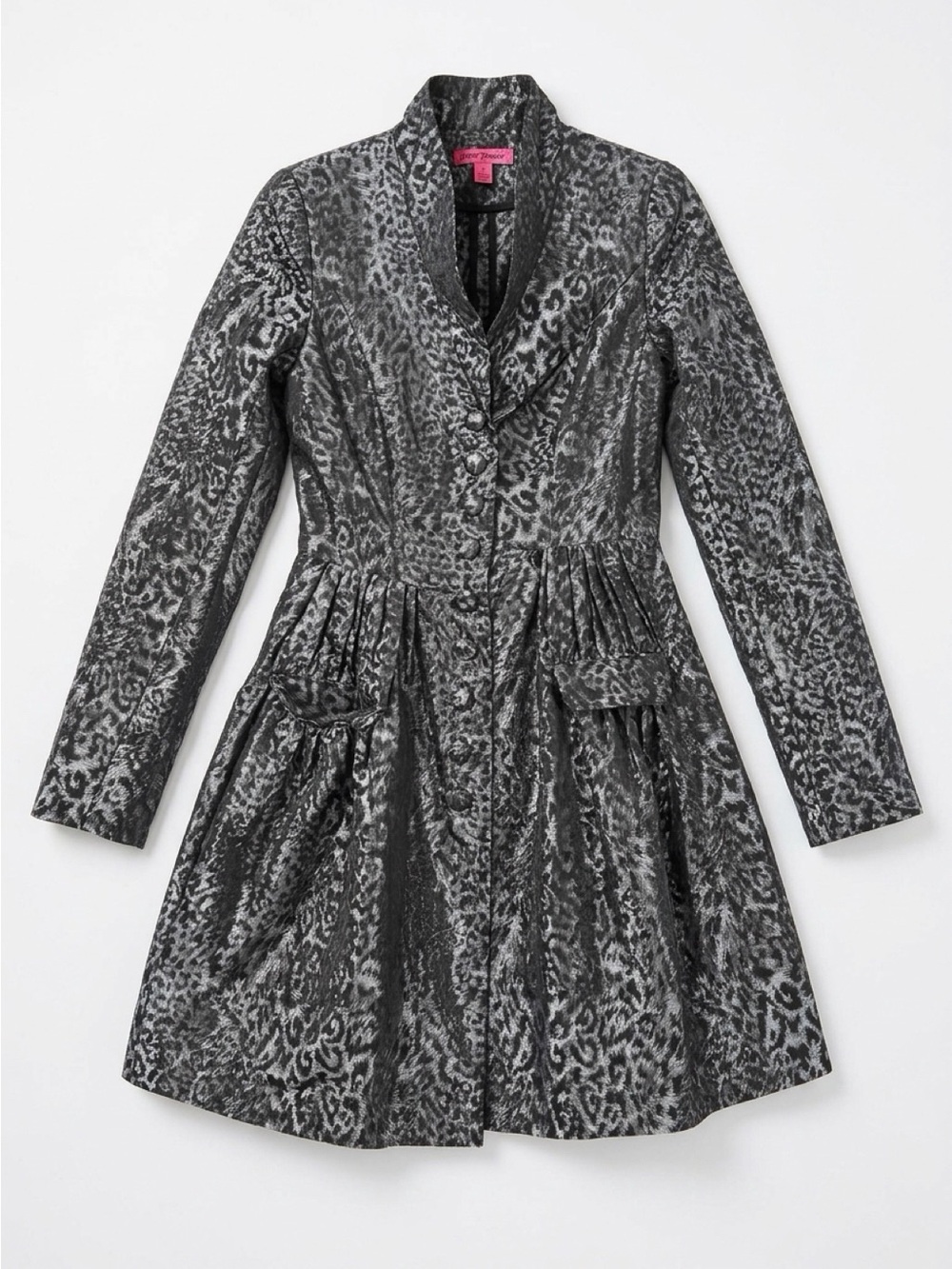 Betsey Johnson Gray Leopard-Print Longline Coat